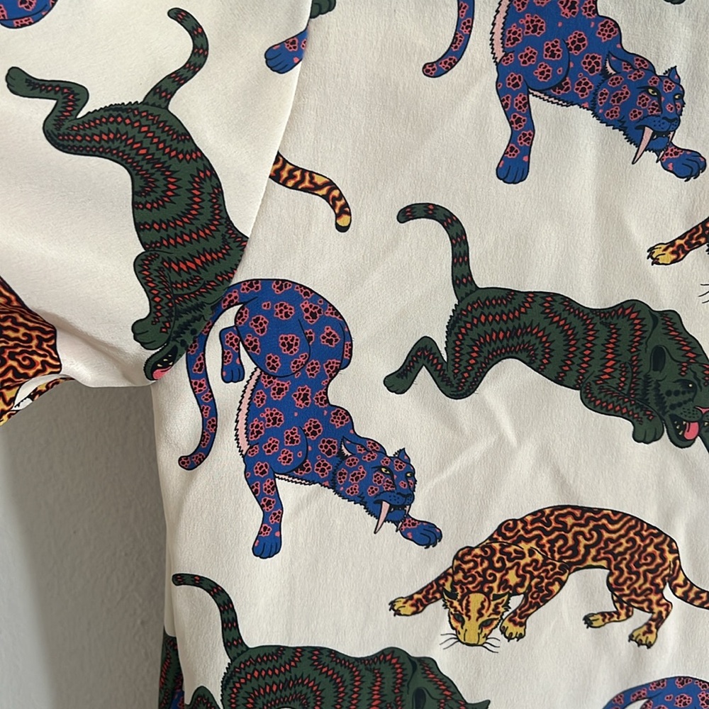 Stella McCartney Silk Natural Molly Wild Cat Print Top - Picture 7 of 12
